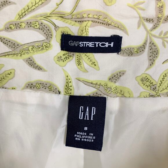 Gap Skirt Stretch A-line Flared Cream Green Floral Midi Women's 8 Modest Spring - Picture 5 of 5